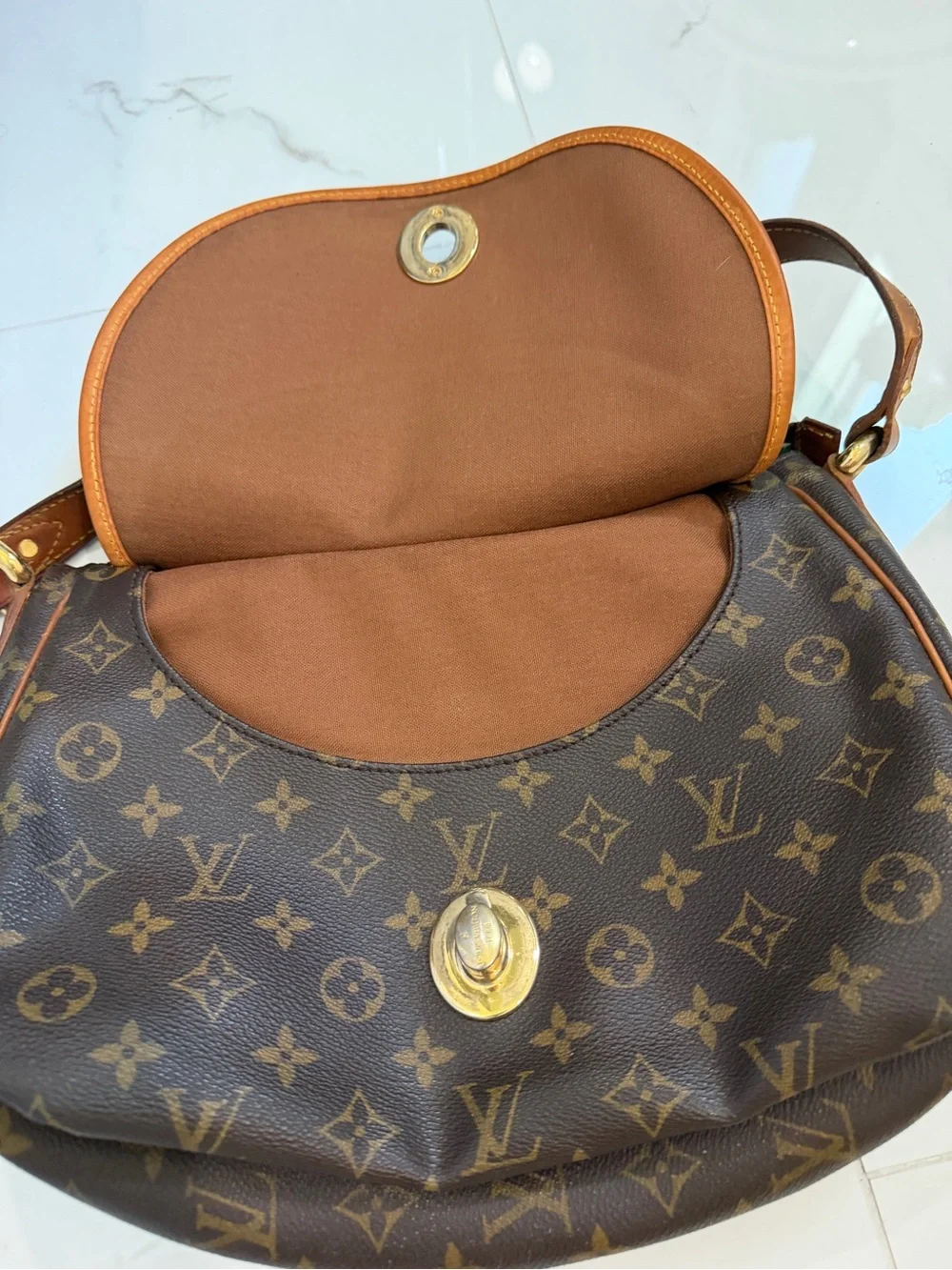 Louis Vuitton Monogram Canvas Hobo Bag with Brown Leather Trim